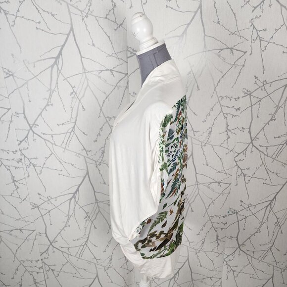 Lenny Niemeyer White Tropical Leaf Print Drape Open Beach Cover Cardigan - Picture 3 of 5